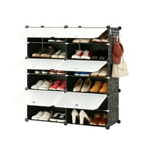 Alvantor 6/8-Tier Shoe Rack Cabinet with Doors, Stackable Storage Organizer for 32 Pairs, Black/White