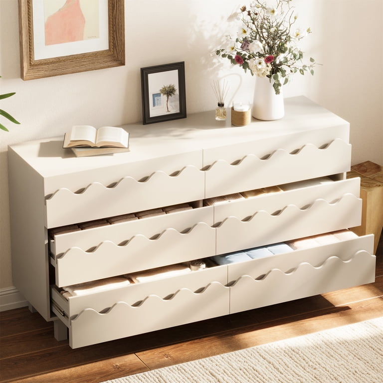 ivory bedroom dresser Alvantor 6 Drawer Dresser, 60 inch Wide Wooden Chest of Drawers, Fluted for Ivory, Size: 18 inchD x 60 inchW x 33 inchH Womens 2019 V2