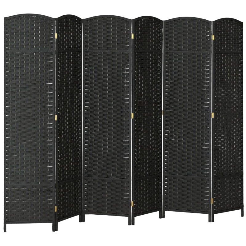 Alvantor 6-Panel Folding Privacy Screen, Freestanding Hand-Woven Room Divider for Home Office 94.5"x66.9" Black