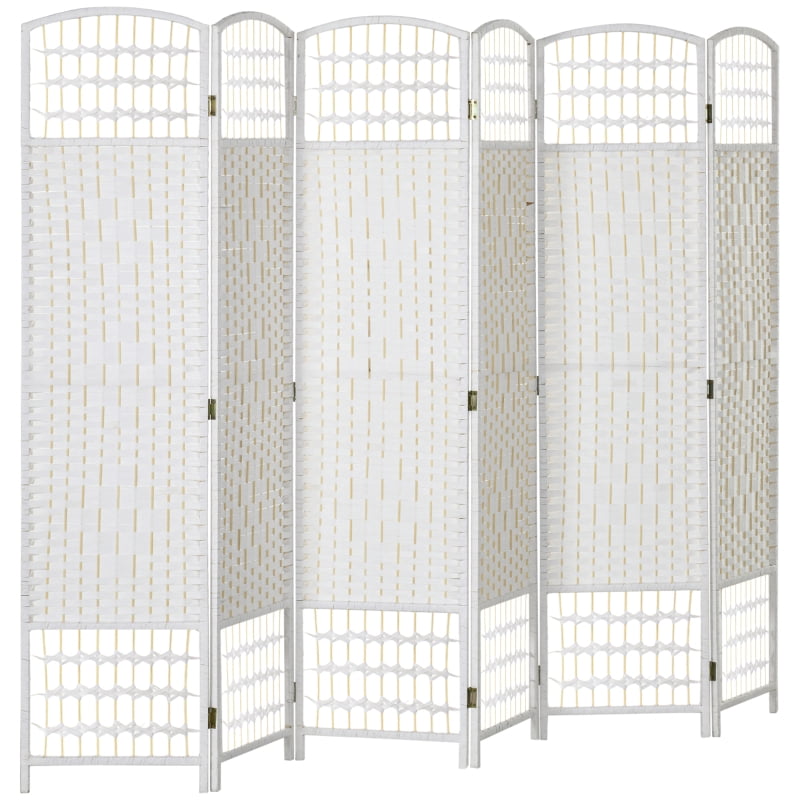 Alvantor 6-Panel Folding Privacy Screen with Hand-Woven Design, Freestanding Room Divider 94.5"x66.9" White