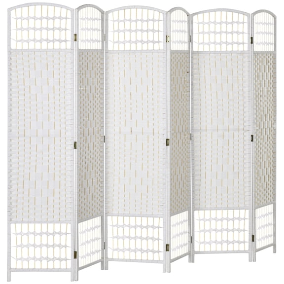 Alvantor 6-Panel Folding Privacy Screen with Hand-Woven Design, Freestanding Room Divider 94.5"x66.9" White