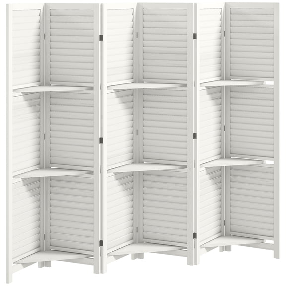 Alvantor 6 Panel Room Divider 67" Wood Privacy Screen with Storage Shelves for Porch Living Room Dorm White