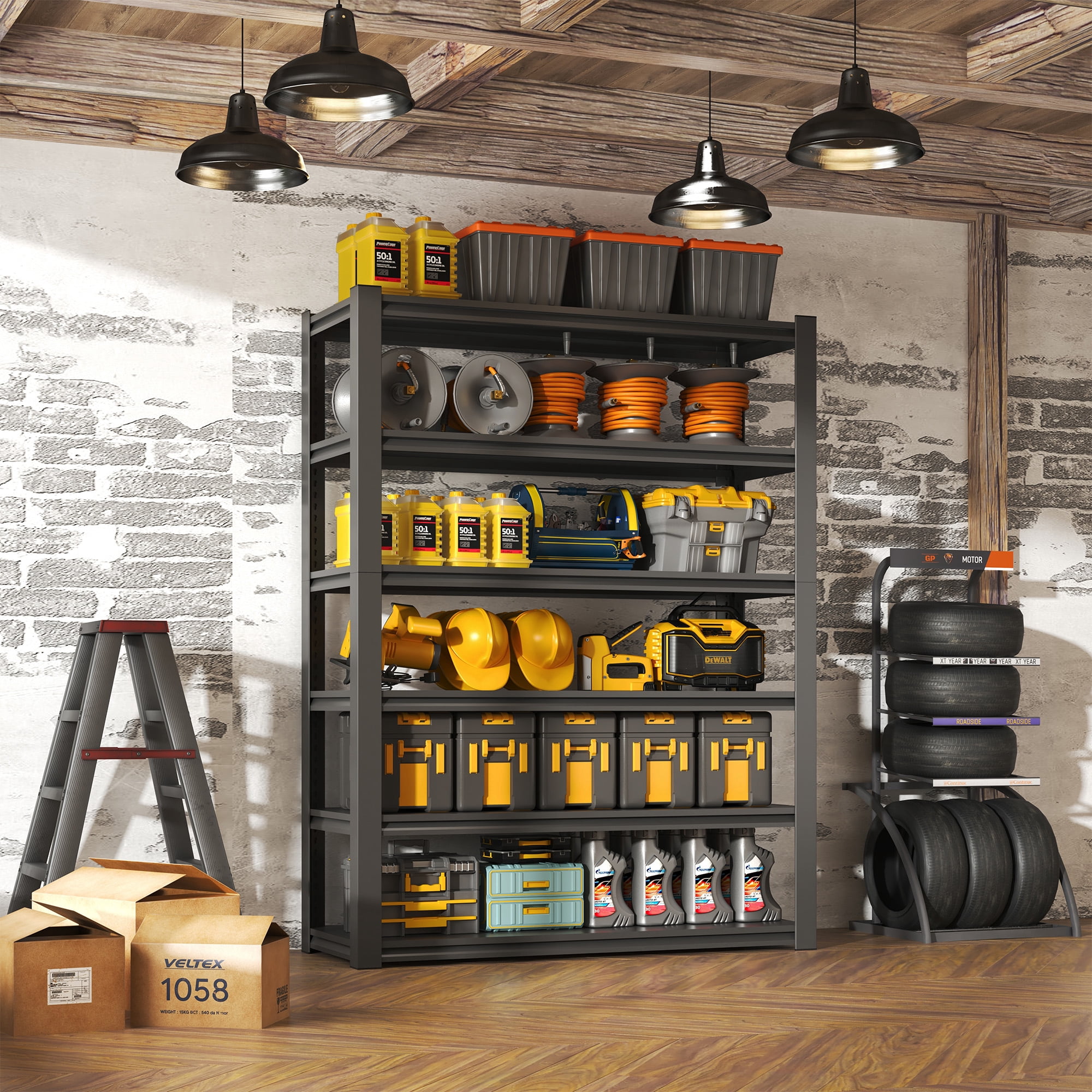 Alvantor 6 Tier Storage Shelves, Metal Storage Shelving with Adjustable Shelf for Garage Basement, 48"W*18"D*82"H Black
