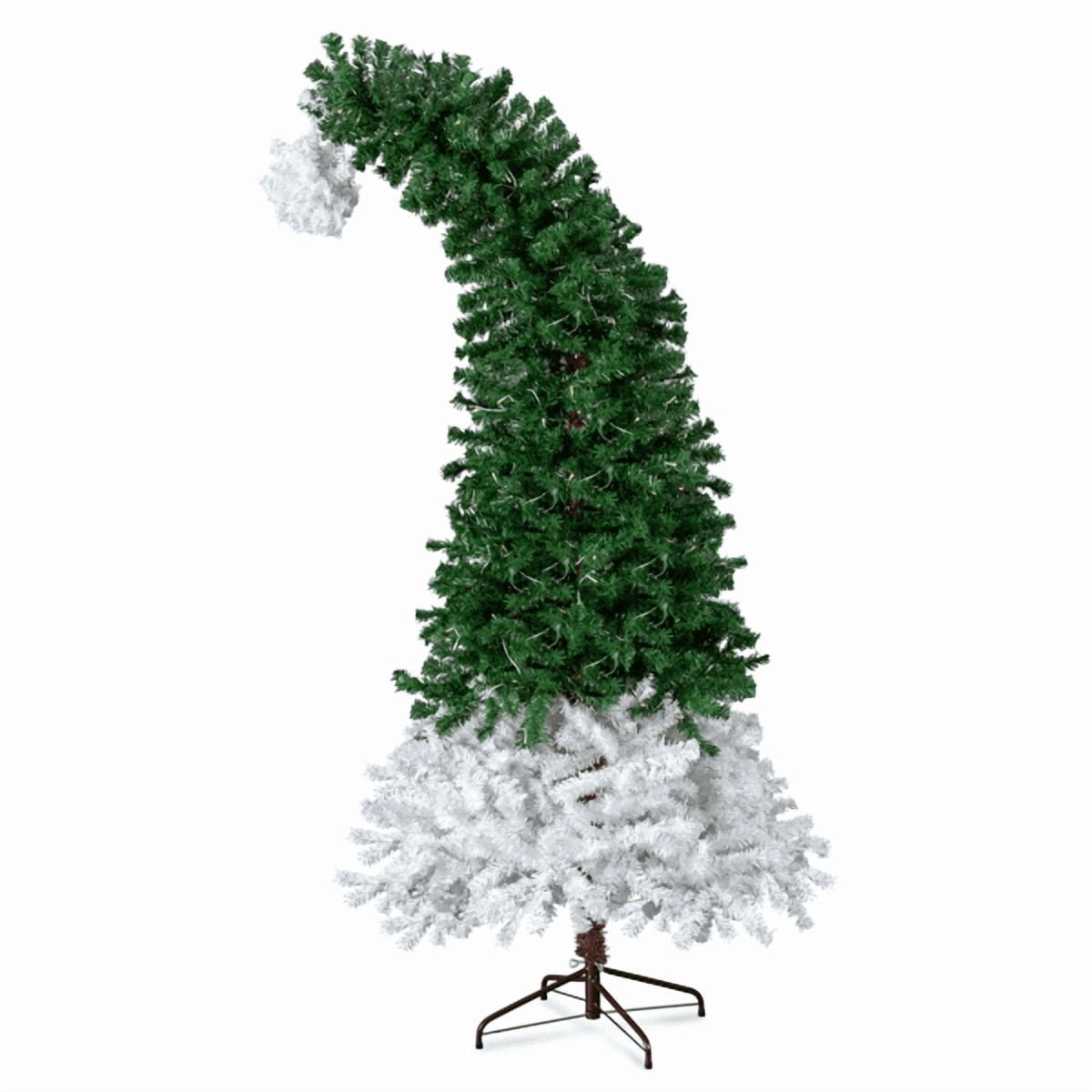 Alvantor 6 ft Pre-Lit Artificial Christmas Tree, Santa Hat Style, 250 Warm White Led Lights, 839 PVC Tips, Green And White