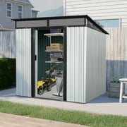 Alvantor 6 x 5 Ft Outdoor Storage Shed Metal Garden Shed with Sliding Doors and Transparent plate for Backyard, Garden White