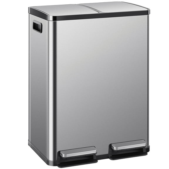 Alvantor Stainless Steel Dual Compartment Trash Can with Soft-Close Pedal