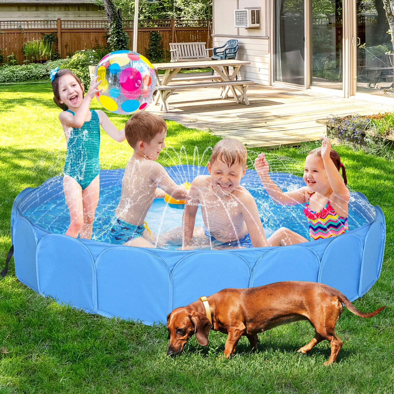 Alvantor 63'' Foldable Dog Pool, Sprinkler Pool for Kids, Non-Slip Kids ...