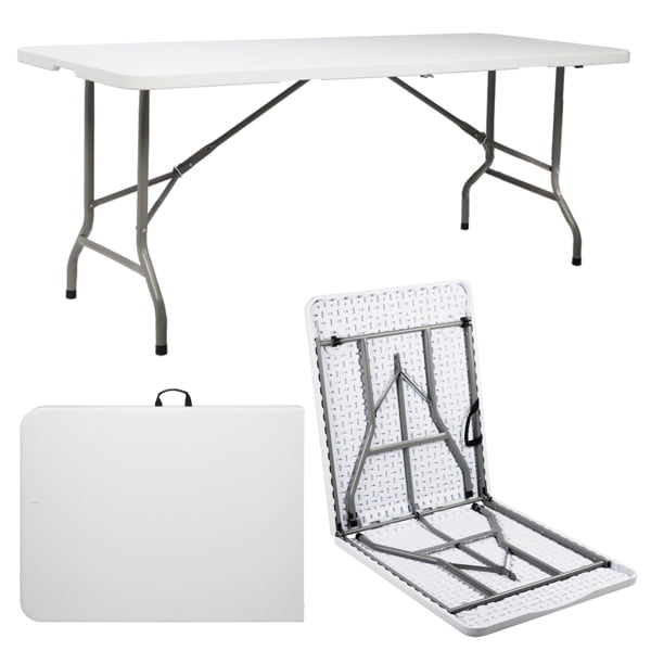 Alvantor 6FT Folding Table, Portable Fold-in-Half HDPE Plastic Dining Table with Powder Coated Steel Frame for Picnic Party Camping,White