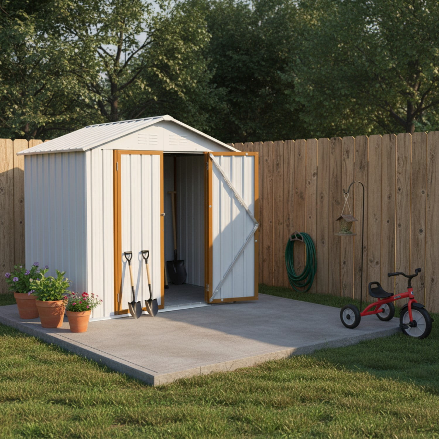 Alvantor Outdoor Storage Sheds Apex Roof Metal Shed Heavy Duty, 6x4 Ft, White+Yellow