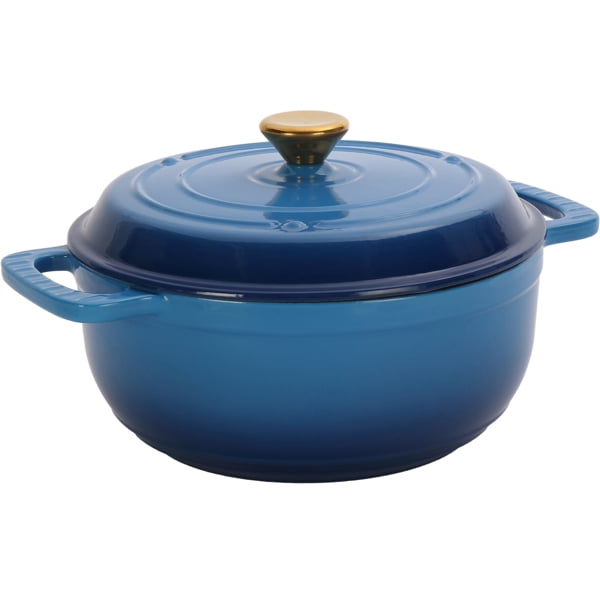 Alvantor 7.5QT Enameled Cast Iron Dutch Oven with Lid, Gradient Blue Round Braising Pot, Oven Safe 500°F, Induction Compatible