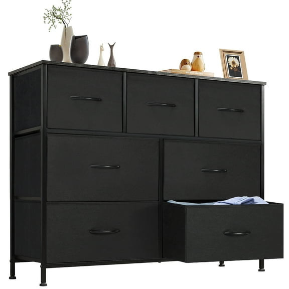 Alvantor 7-Drawer Dresser with Side Pockets, Storage Cabinet with Wood Top for Bedroom Closet