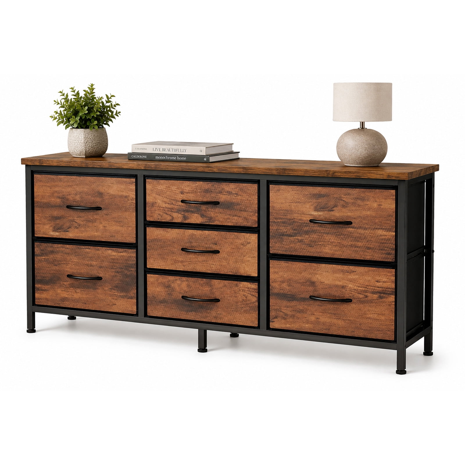 Alvantor 7 Drawer Fabric Dresser, Clothes Organizer Storage Tower for Bedroom, Chest of Drawers with Wooden Top, Metal Frame for Bedroom TV Stand