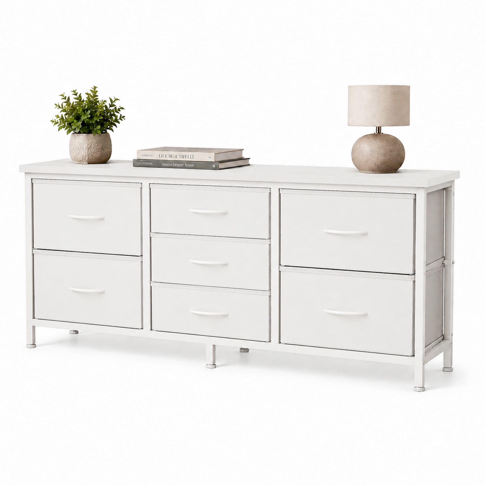 Alvantor 7 Drawer Fabric Dresser, Clothes Organizer Storage Tower for Bedroom, Chest of Drawers with Wooden Top, Metal Frame for Bedroom TV Stand