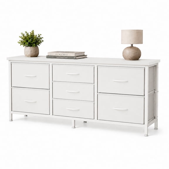 Alvantor 7 Drawer Fabric Dresser, Clothes Organizer Storage Tower for Bedroom, Chest of Drawers with Wooden Top, Metal Frame for Bedroom TV Stand