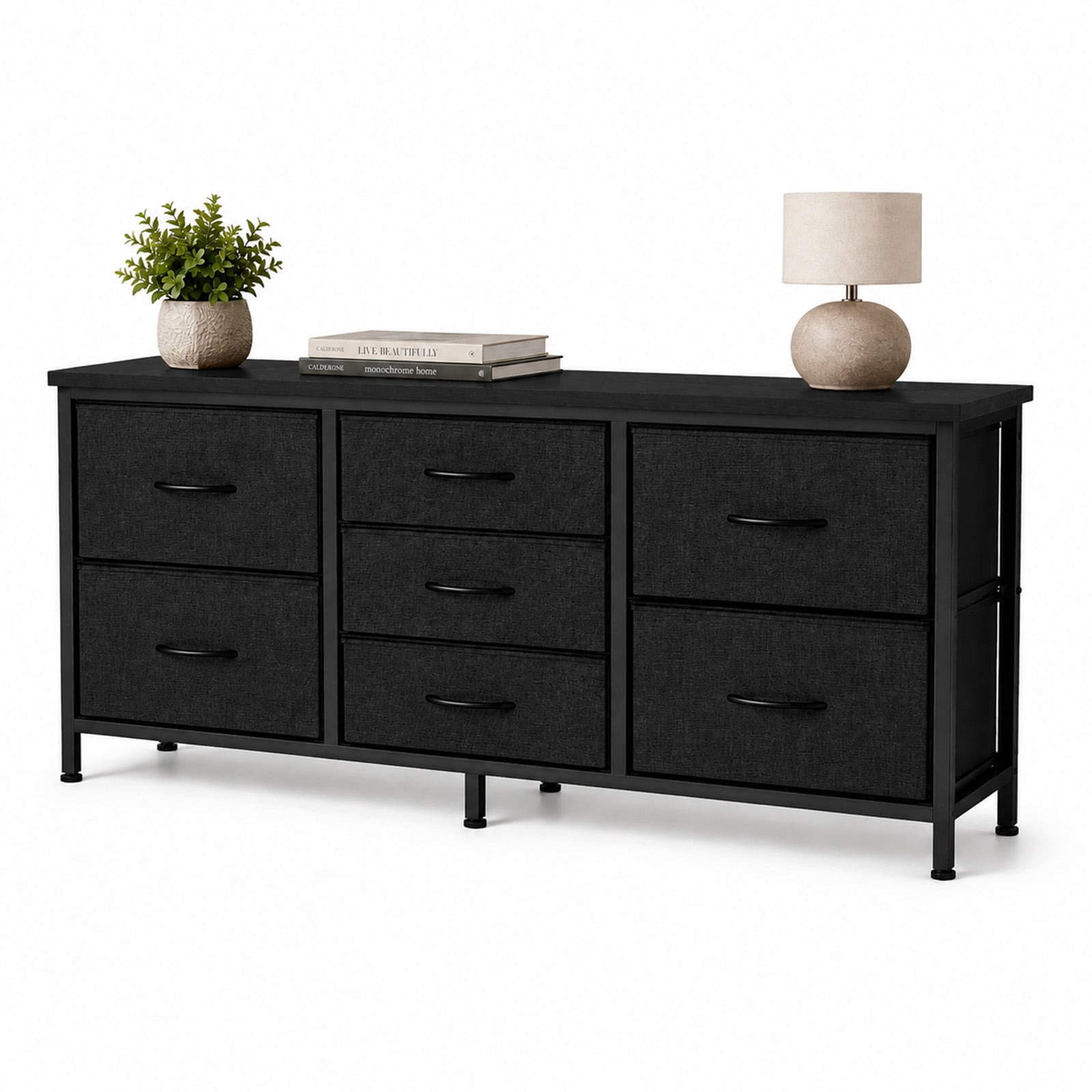 Alvantor 7 Drawer Fabric Dresser, Clothes Organizer Storage Tower for Bedroom, Chest of Drawers with Wooden Top, Metal Frame for Bedroom TV Stand