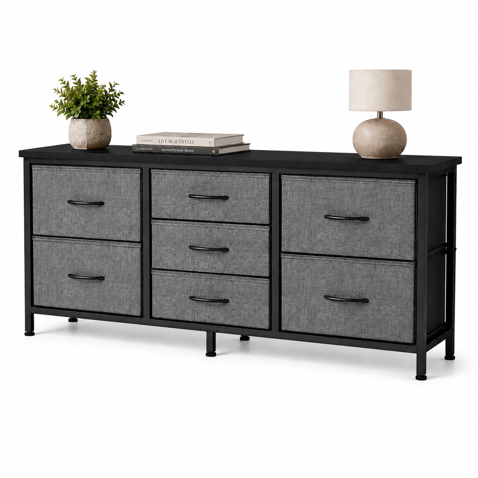 Alvantor 7 Drawer Fabric Dresser, Clothes Organizer Storage Tower for Bedroom, Chest of Drawers with Wooden Top, Metal Frame for Bedroom TV Stand