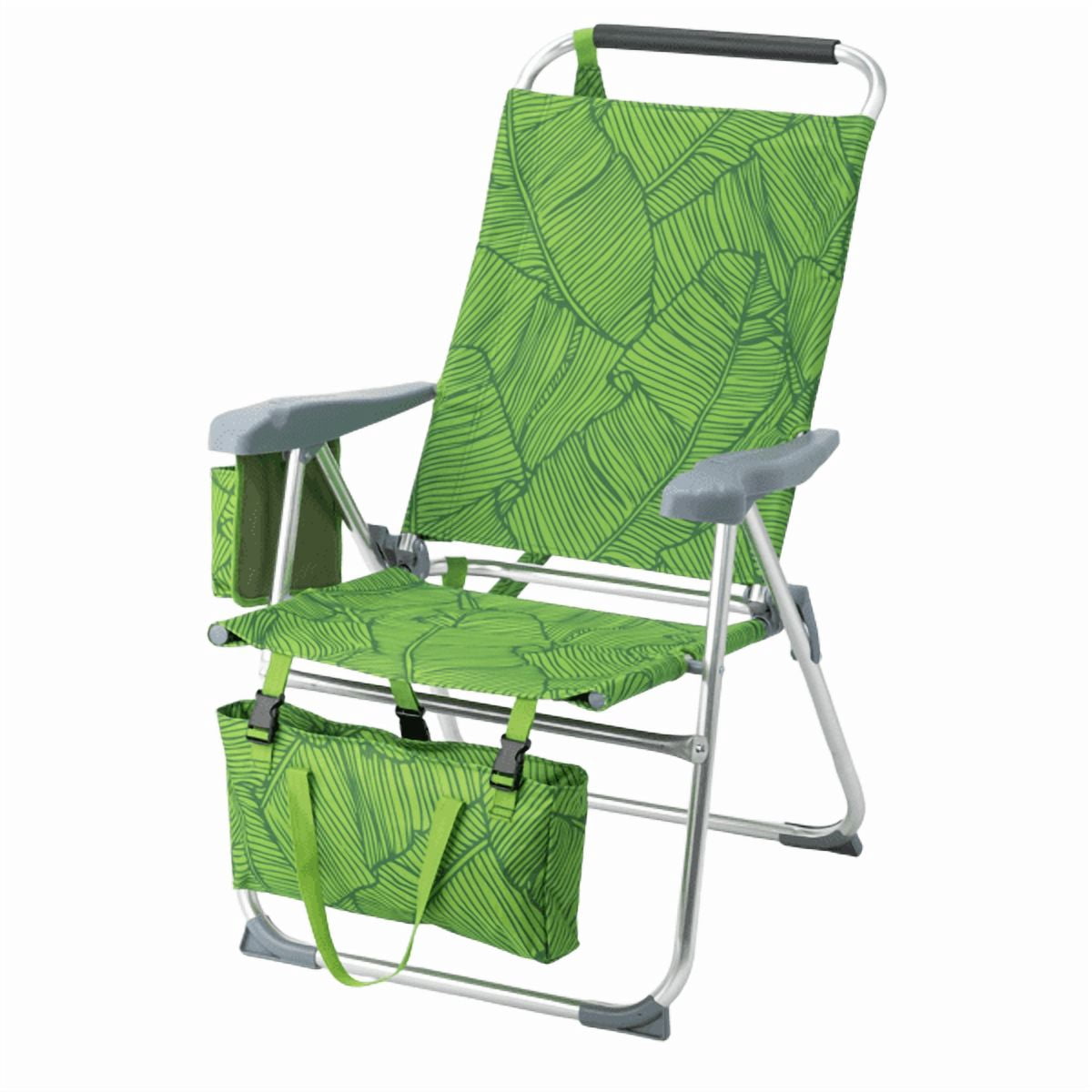 Alvantor 7-Position Folding Beach Chair for Adults, 17-In High Seat, Headrest, Cup Holder, Tote Bag, Summer Palm Print