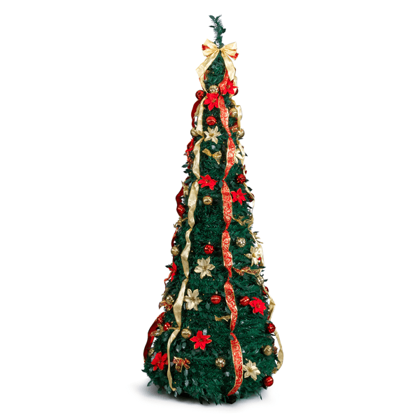 Alvantor 7 ft Fully Decorated Pre-Lit Pop-Up Christmas Tree with 200 Warm White LEDs, Remote Control, Red and Gold Ornaments