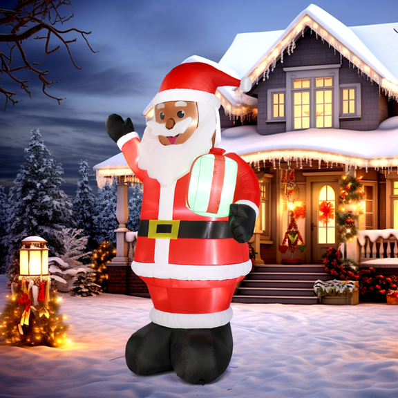 Alvantor 7 ft Lighted Black Santa Christmas Inflatable with Gift, Red and Black