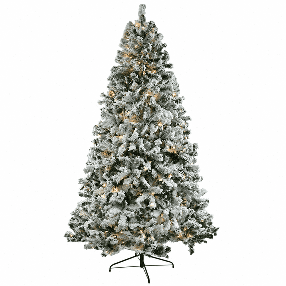 Alvantor 7 ft Pre-Lit Snow-Flocked Artificial Christmas Tree with 400 Warm and Cool White LED Lights, Remote Control and 1000 PVC Tips