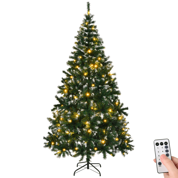 Alvantor 7 ft Snow-Tipped Artificial Christmas Tree with 150 Warm White LED String Lights and Remote, Indoor Christmas Decorations, Green