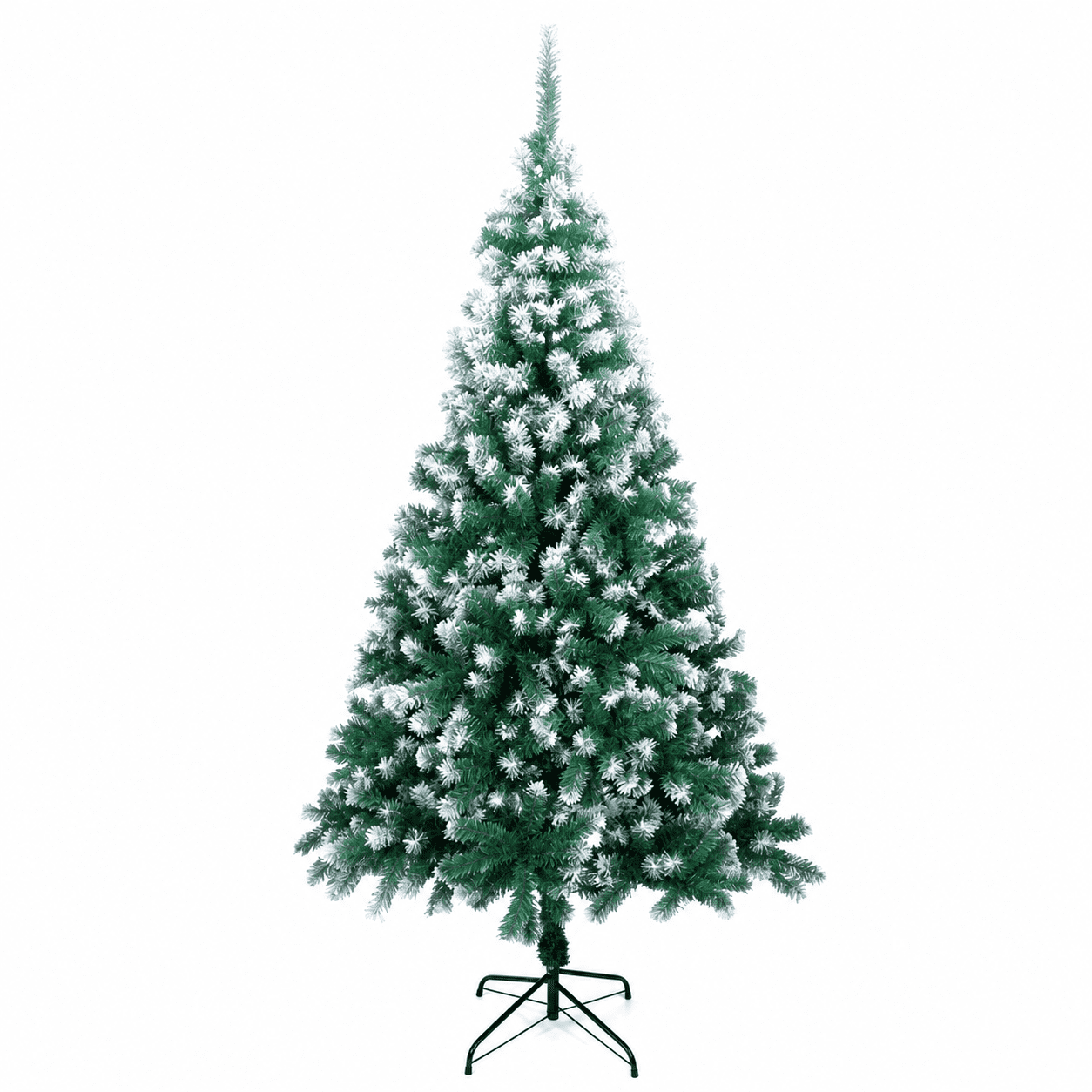 Alvantor 7 ft Unlit Artificial Christmas Tree with 870 Snow-Tipped PVC Branch Tips and 3-Screw Metal Stand, Green and White