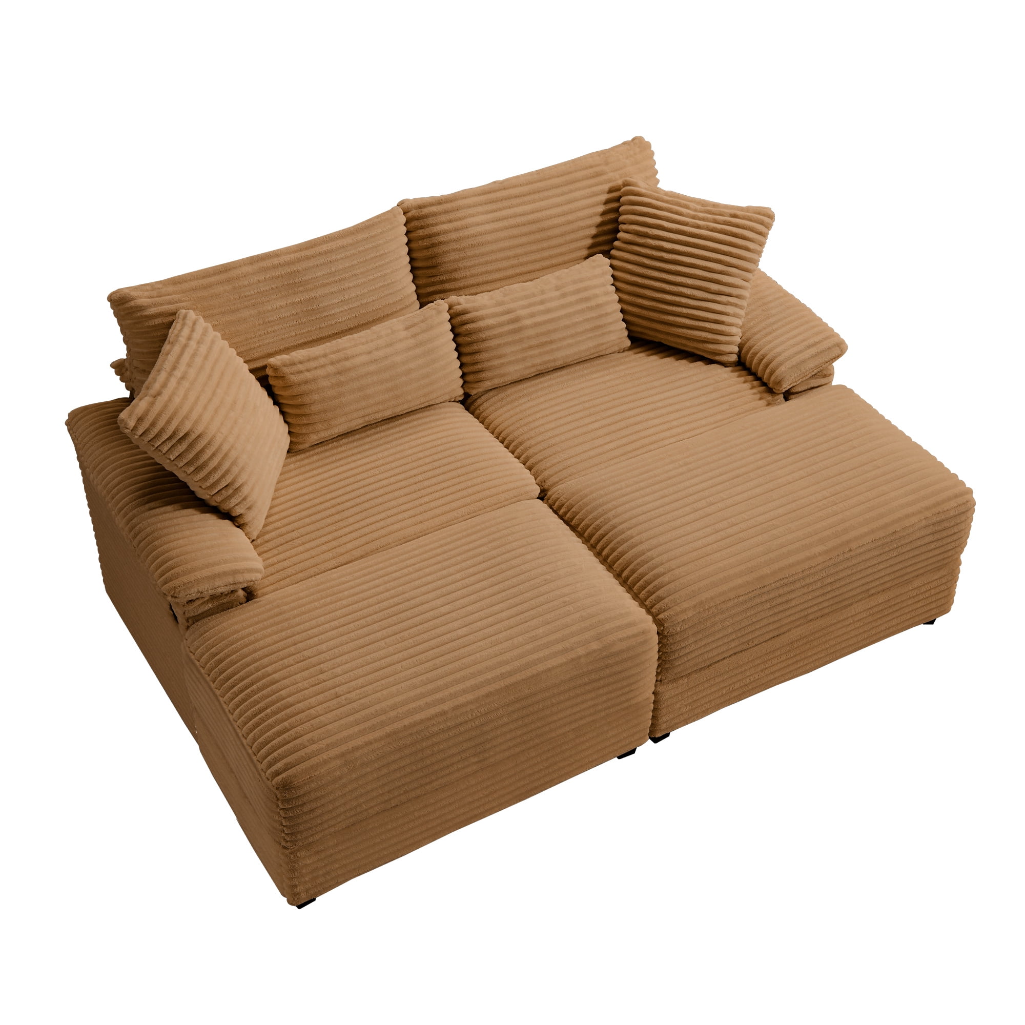 Alvantor 74" Sofa Loveseat with Reversible Ottoman & USB Port Corduroy Chaise Couch for Living Room Brown