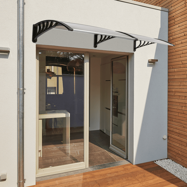 Alvantor Polycarbonate Door Awning with Black ABS Brackets, 78.74 x 39.37 inches, Brown Canopy