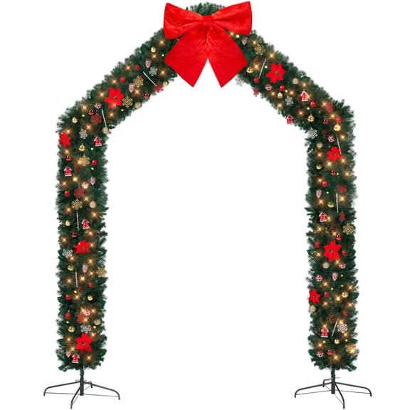 Alvantor 8.5 ft Unlit Artificial Christmas Tree Archway with 350 Warm White LED String Lights, Indoor and Covered Outdoor Christmas Decorations