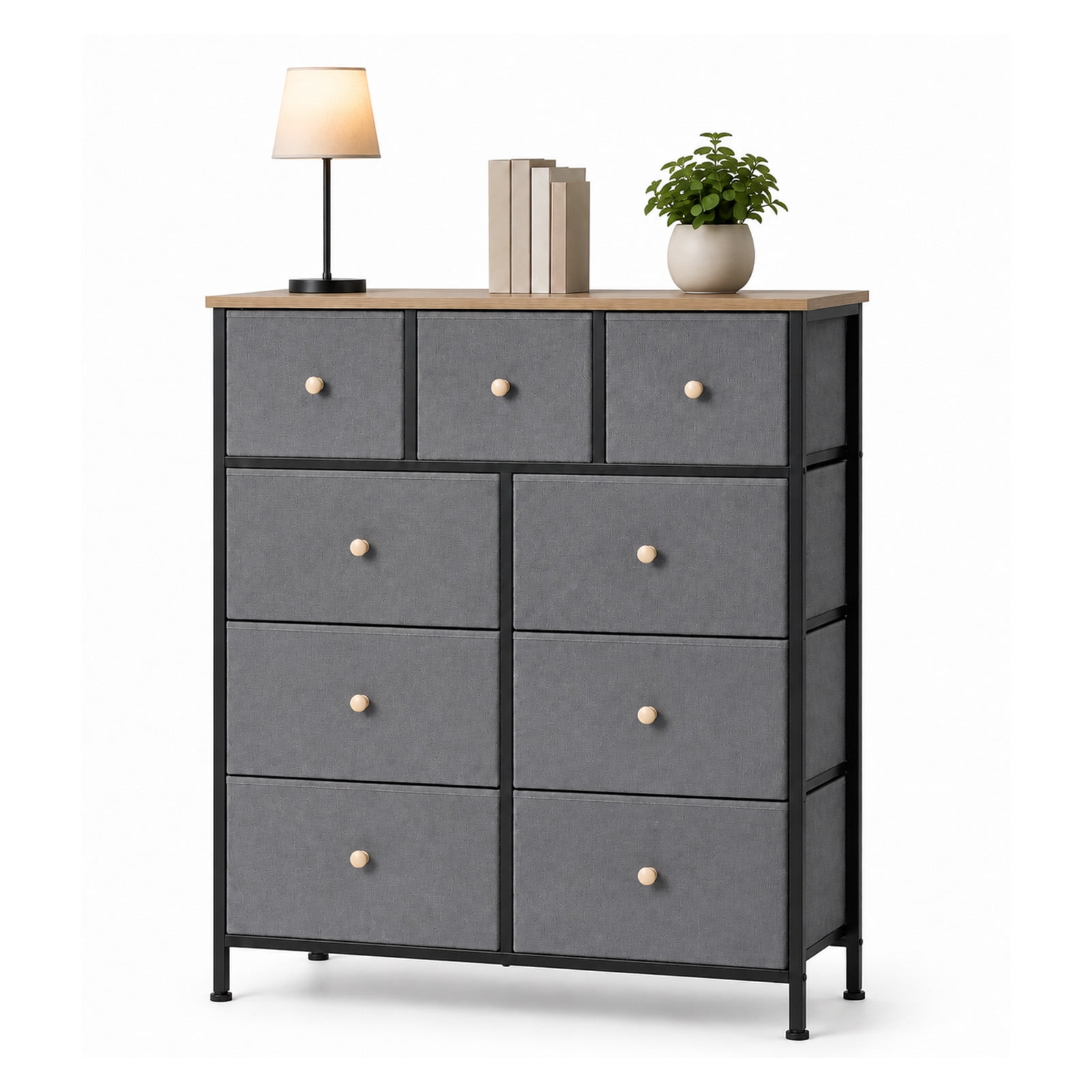 Alvantor 8/9 Drawer Fabric Dresser, Storage Tower for Bedroom and Closet, Chest of Drawers with Sturdy Steel Frame & Wooden Top for Living Room, Entryway