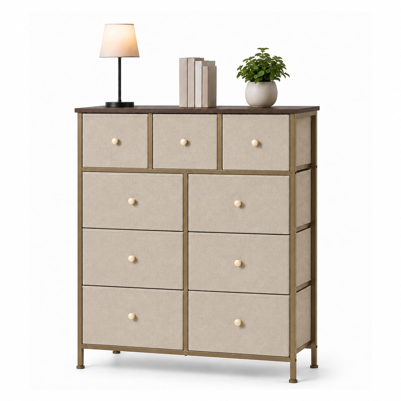Alvantor 8/9 Drawer Fabric Dresser, Storage Tower for Bedroom and Closet, Chest of Drawers with Sturdy Steel Frame & Wooden Top for Living Room, Entryway