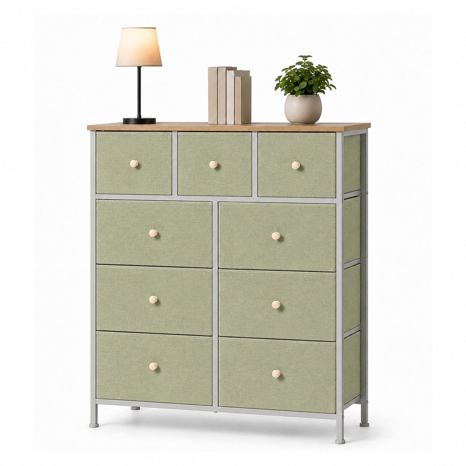 Alvantor 8/9 Drawer Fabric Dresser, Storage Tower for Bedroom and Closet, Chest of Drawers with Sturdy Steel Frame & Wooden Top for Living Room, Entryway