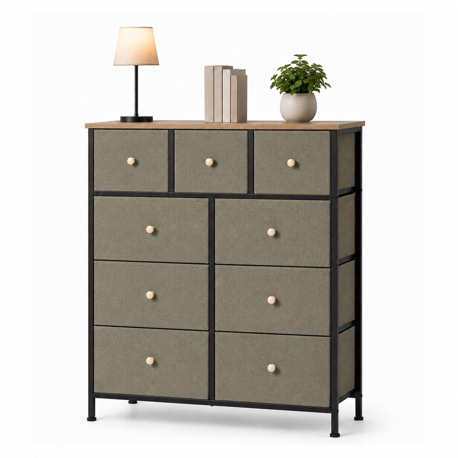 Alvantor 8/9 Drawer Fabric Dresser, Storage Tower for Bedroom and Closet, Chest of Drawers with Sturdy Steel Frame & Wooden Top for Living Room, Entryway
