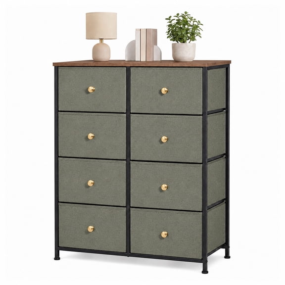 Alvantor 8 Drawer Fabric Dresser, Storage Tower for Bedroom and Closet, Chest of Drawers with Sturdy Steel Frame & Wooden Top for Living Room, Entryway