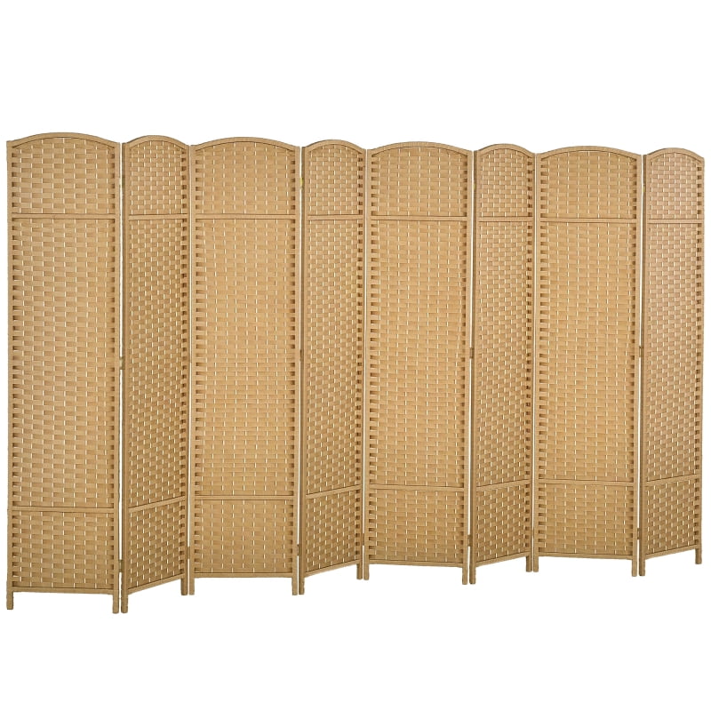 Alvantor 8-Panel Folding Privacy Screen with Hand-Woven PP Panels, Freestanding Room Divider 126"x66.9" Nature Wood