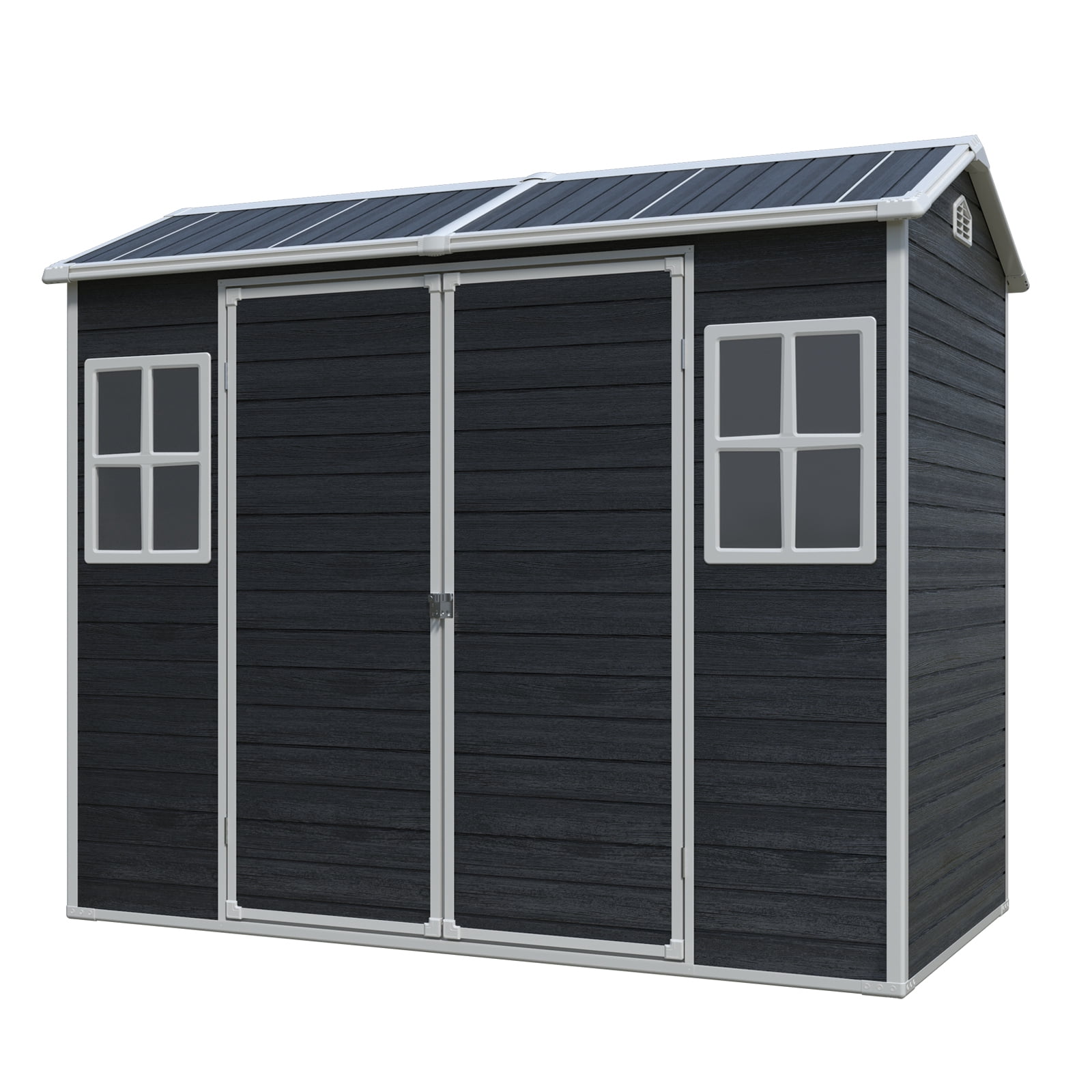 Alvantor 8 x 4 Ft Resin Storage Shed with Floor Outdoor Waterproof Garden Shed with Window and Lockable Door for Backyard, Garden, Patio Black