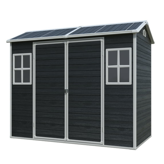 Alvantor 8 x 4 Ft Resin Storage Shed with Floor Outdoor Waterproof Garden Shed with Window and Lockable Door for Backyard, Garden, Patio Black