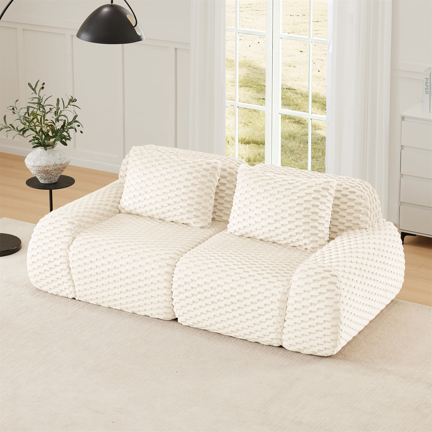 Alvantor 82" Cloud Modular Sectional Sofa Loveseat Deep Seat Flannelette Boneless Couch for Living Room Bedroom Cream
