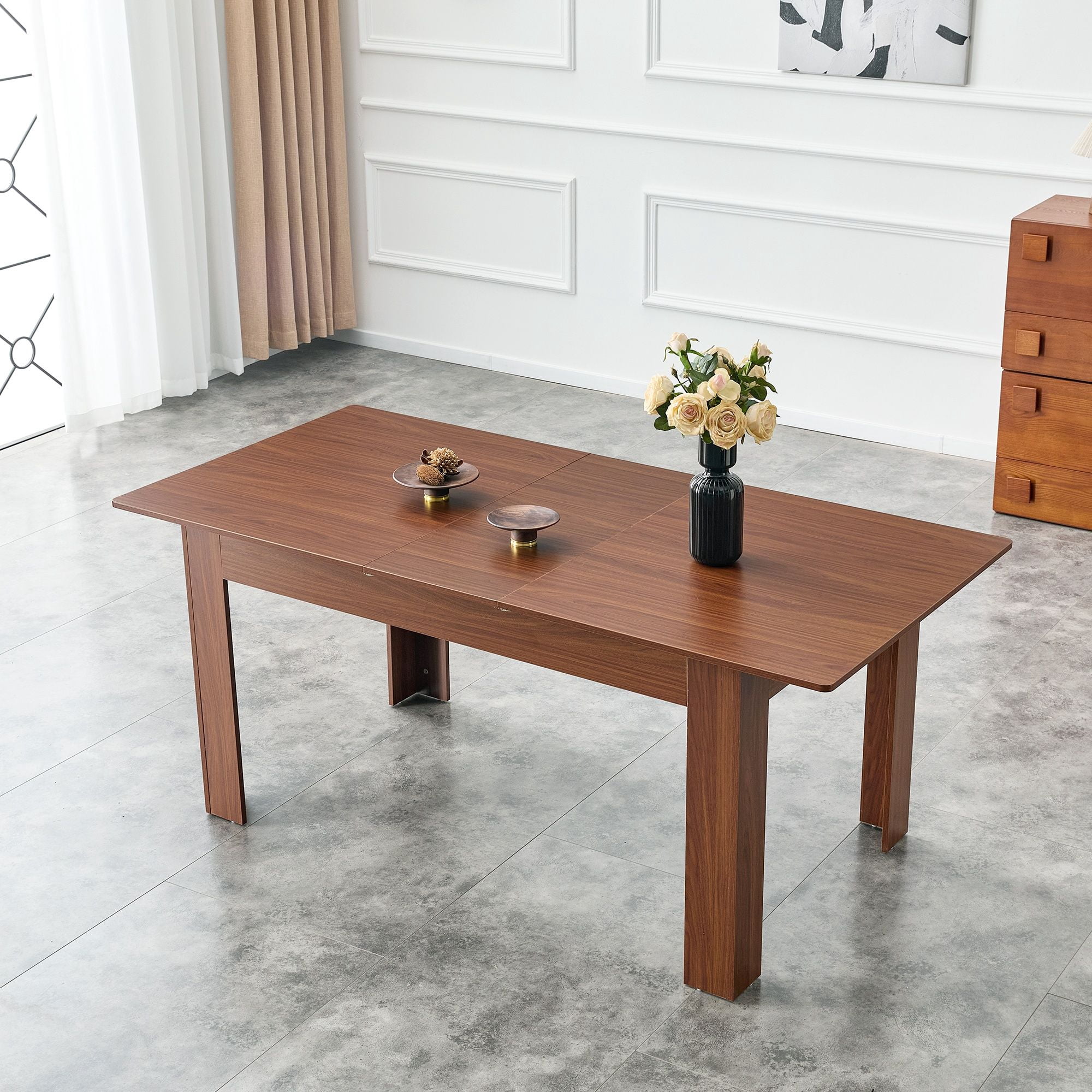 Alvantor 86.5" Extendable Rectangular Dining Table with Drop Leaves, Walnut