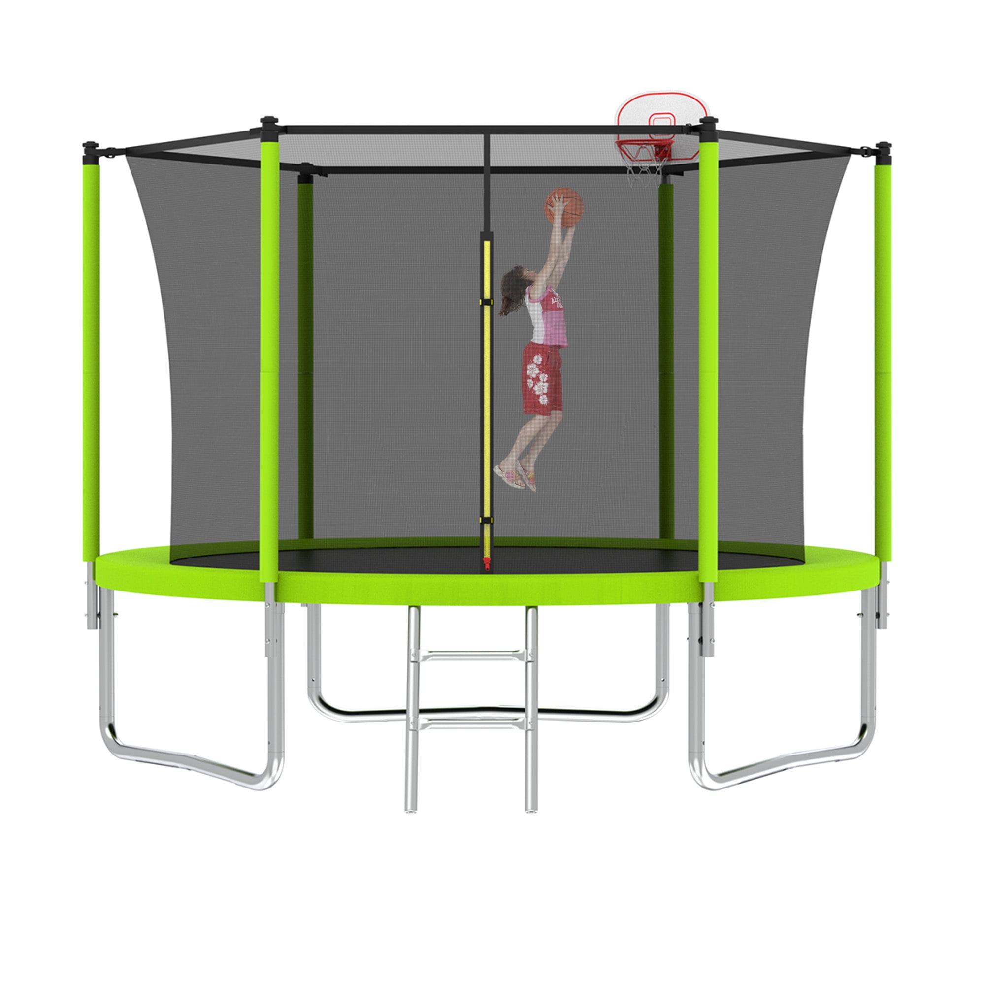 Alvantor 8Ft Kids Trampoline Round Trampolines with Basketball Hoop & Enclosure Net, Age 3-10 Green