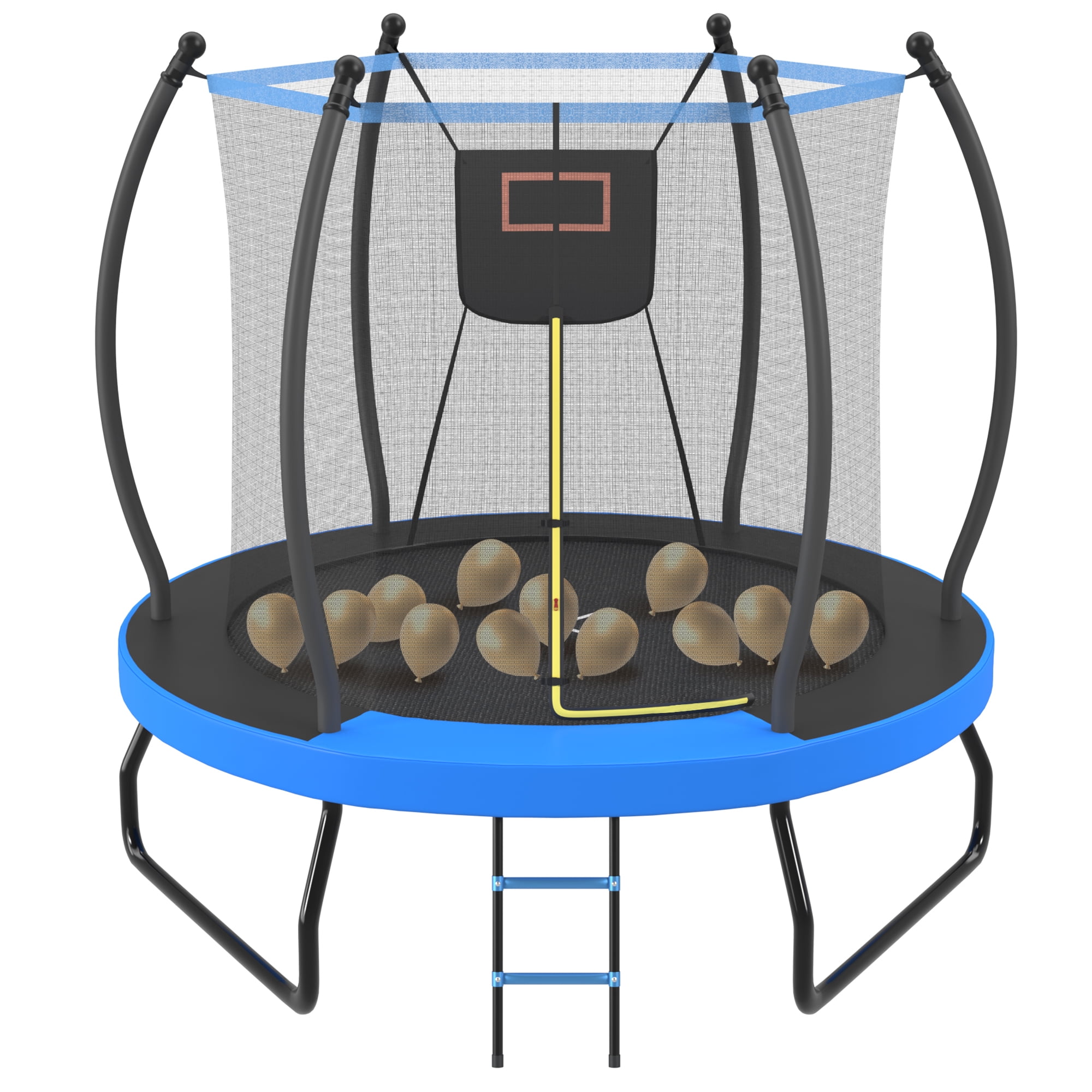 Alvantor 8ft Trampoline with Basketball Hoop, Outdoor Trampoline for Kids with Enclosure net and Ladder, Recreational Pumpkin Trampoline for Backyard Blue