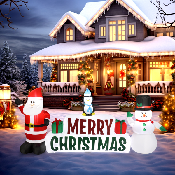 Alvantor 9.8 Ft Wide Lighted Santa and Snowman Christmas Inflatable with Merry Christmas Sign