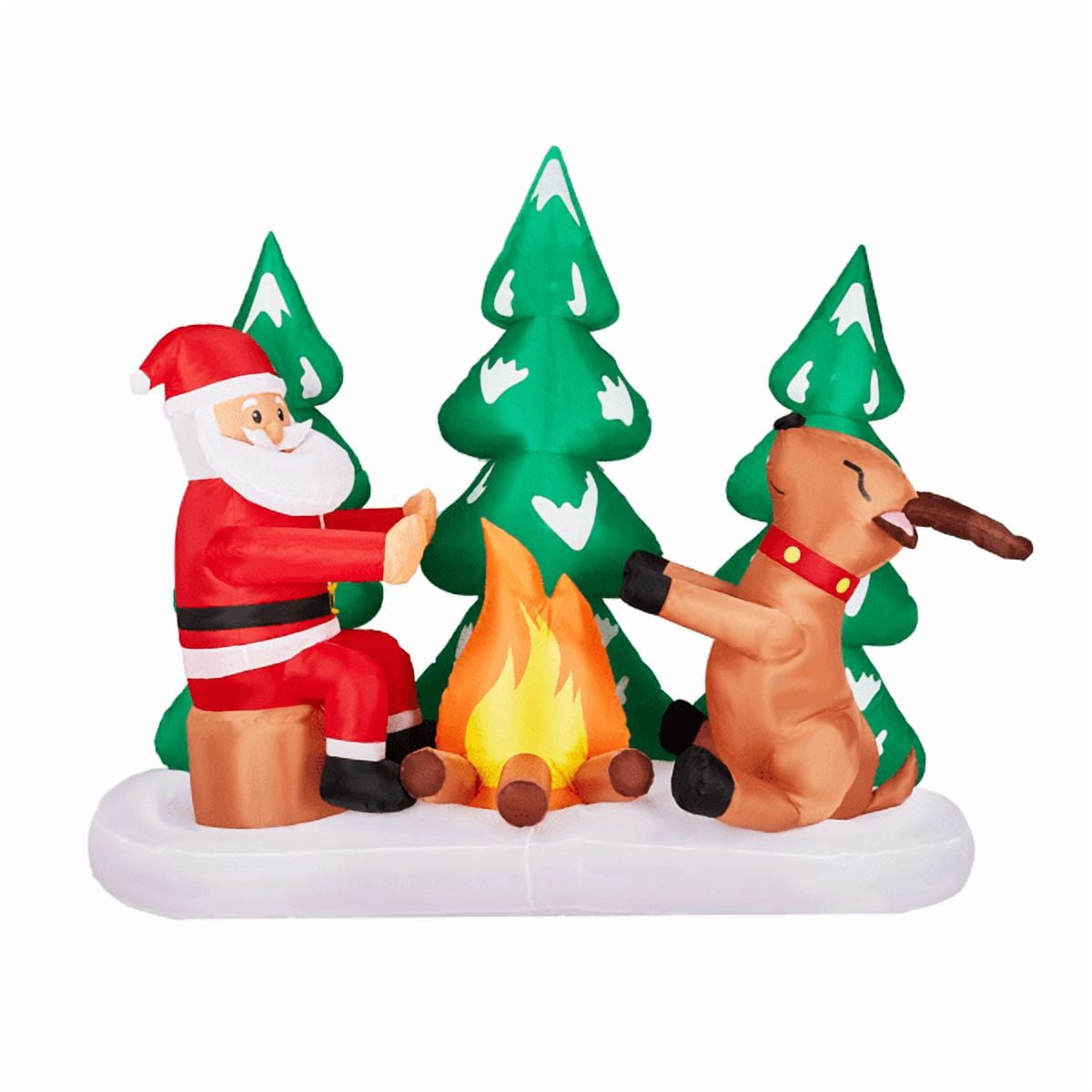 Alvantor 9 ft Lighted Christmas Inflatable, Santa and Reindeer Campfire Scene with 9 White LEDs, Outdoor Yard Decor