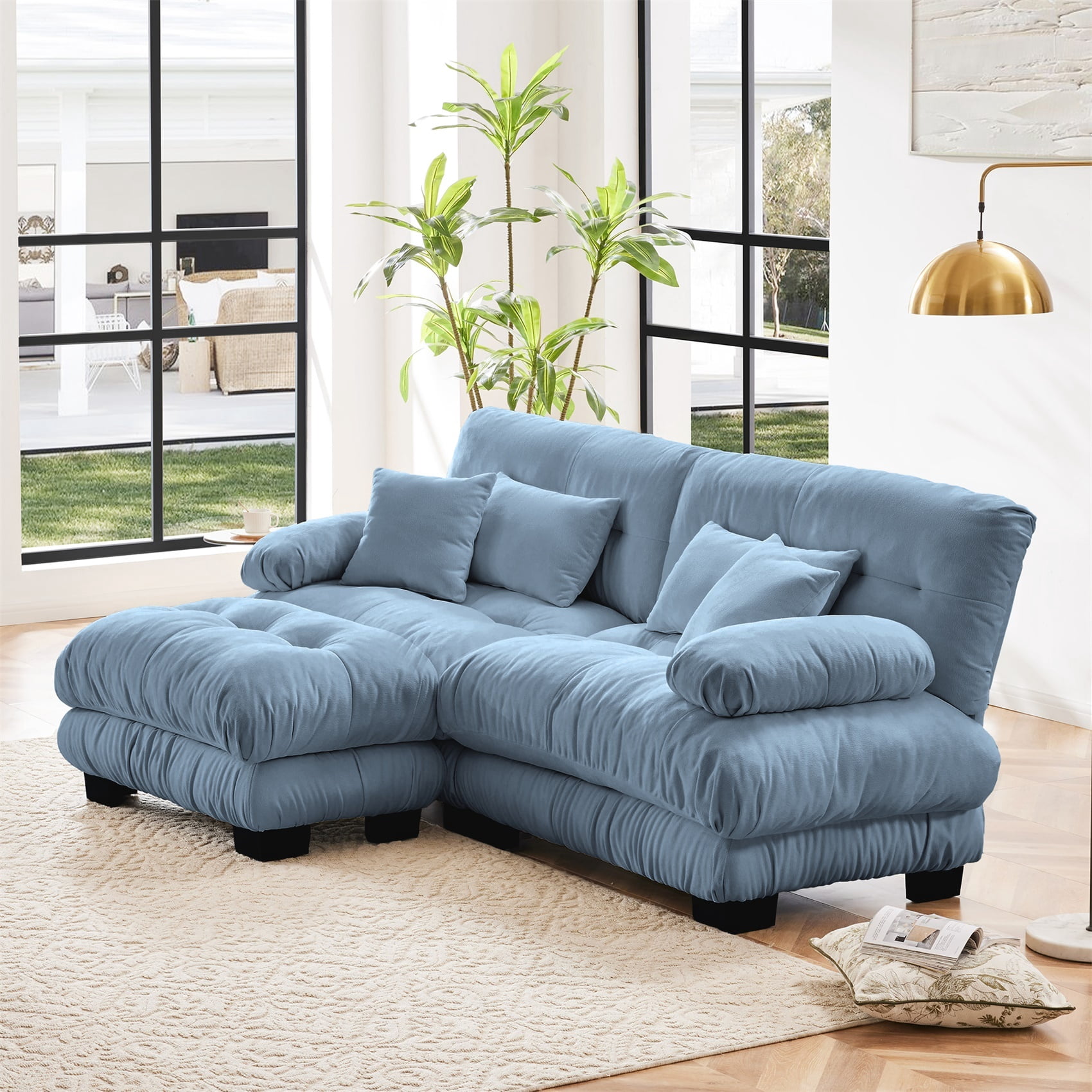 Alvantor 94" Modular Sectional Sofa with Convertible Ottomans, Chenille L-Shaped Cloud Sofa 2 Seat Oversized Couch for Living Room Blue