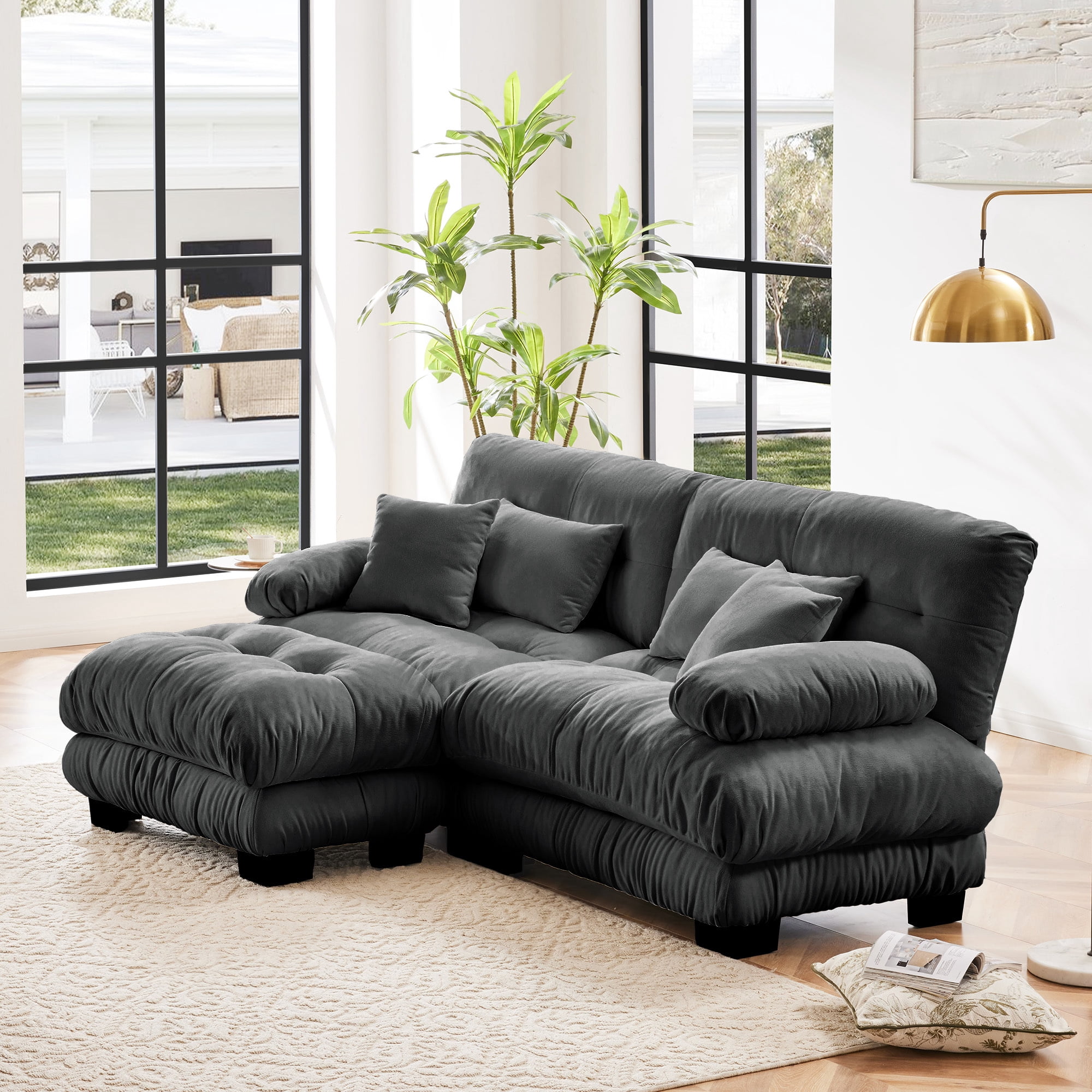 Alvantor 94" Modular Sectional Sofa with Convertible Ottomans, Chenille L-Shaped Cloud Sofa 2 Seat Oversized Couch for Living Room Gray