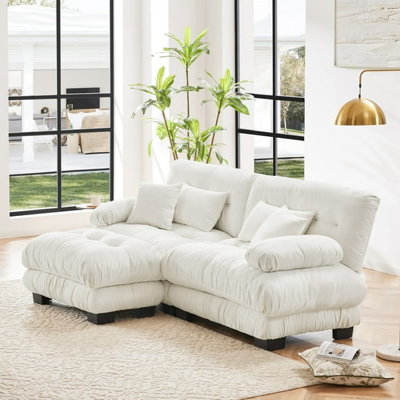 Alvantor 94" Modular Sectional Sofa with Convertible Ottomans, Chenille L-Shaped Cloud Sofa 2 Seat Oversized Couch for Living Room White