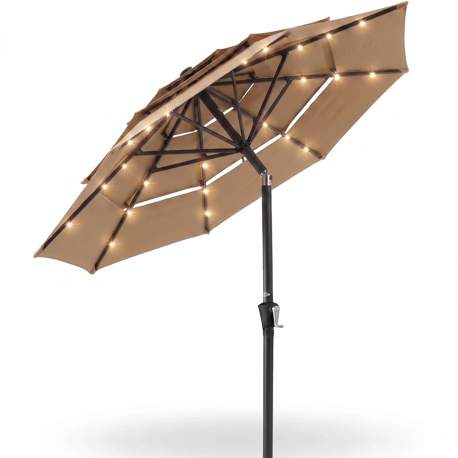 Alvantor 9ft 3‑Layer Solar Patio Umbrella Outdoor with 32 LED Lights, UV50+ Auto Dusk‑to‑Dawn for Dining Table, Outdoor Sofa & Beach Lounger