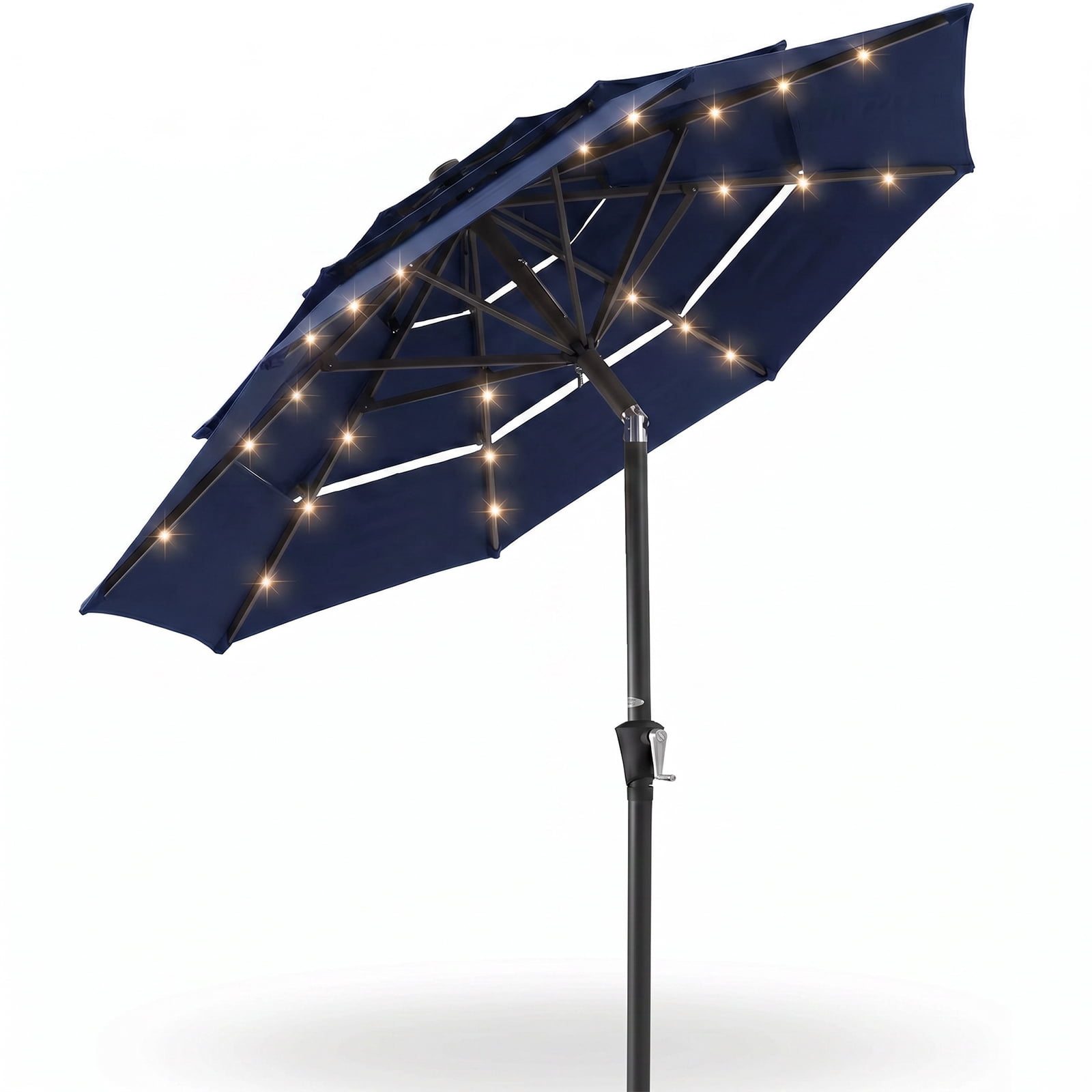 Alvantor 9ft 3‑Layer Solar Patio Umbrella Outdoor with 32 LED Lights, UV50+ Auto Dusk‑to‑Dawn for Dining Table, Outdoor Sofa & Beach Lounger
