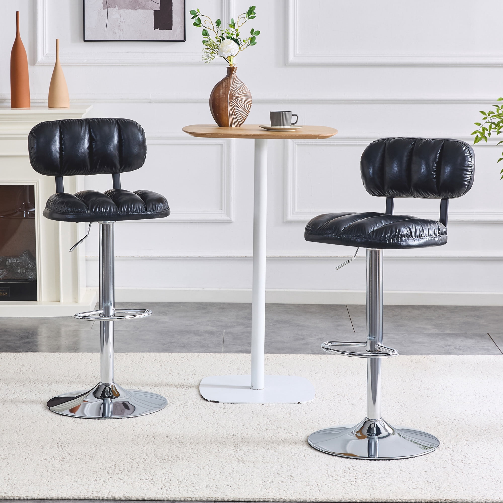Alvantor Adjustable Bar Stools Set of 2 Leather Swivel Bar Stools Counter Height Bar Chairs for Kitchen Island Black