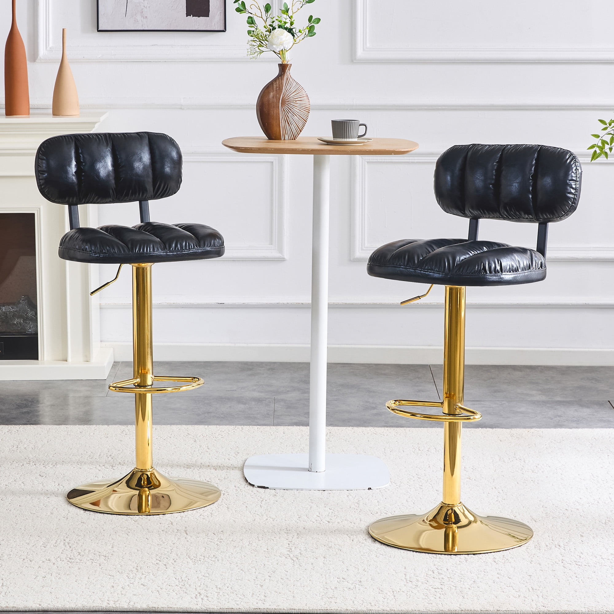 Alvantor Adjustable Bar Stools Set of 2 Leather Swivel Bar Stools Counter Height Bar Chairs for Kitchen Island Black